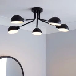 Elements Borr Black 5 Light Semi Flush Ceiling Light