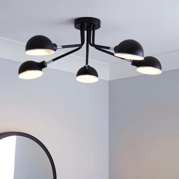 Elements Borr Black 5 Light Semi Flush Ceiling Light 3 Elements Borr Black 5 Light Semi Flush Ceiling Light