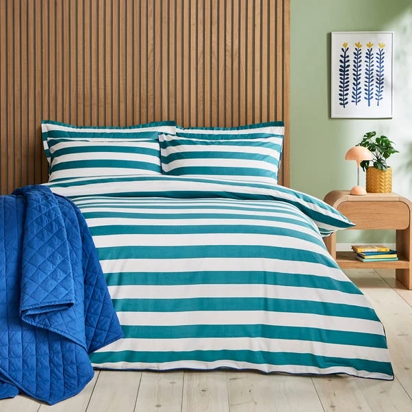 Elements Bold Stripe Teal Oxford Pillowcase 4 Elements Bold Stripe Teal Oxford Pillowcase - Image 2