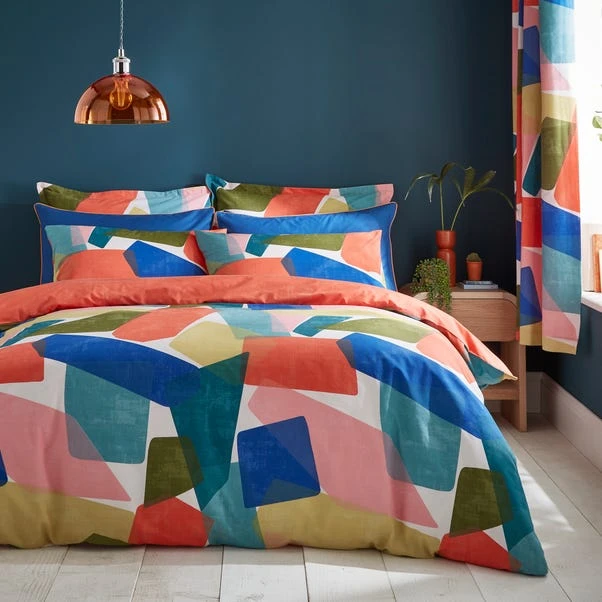 Elements Abstract Blocks Multicoloured Cotton Duvet Cover And Pillowcase Set 3 Elements Abstract Blocks Multicoloured Cotton Duvet Cover And Pillowcase Set