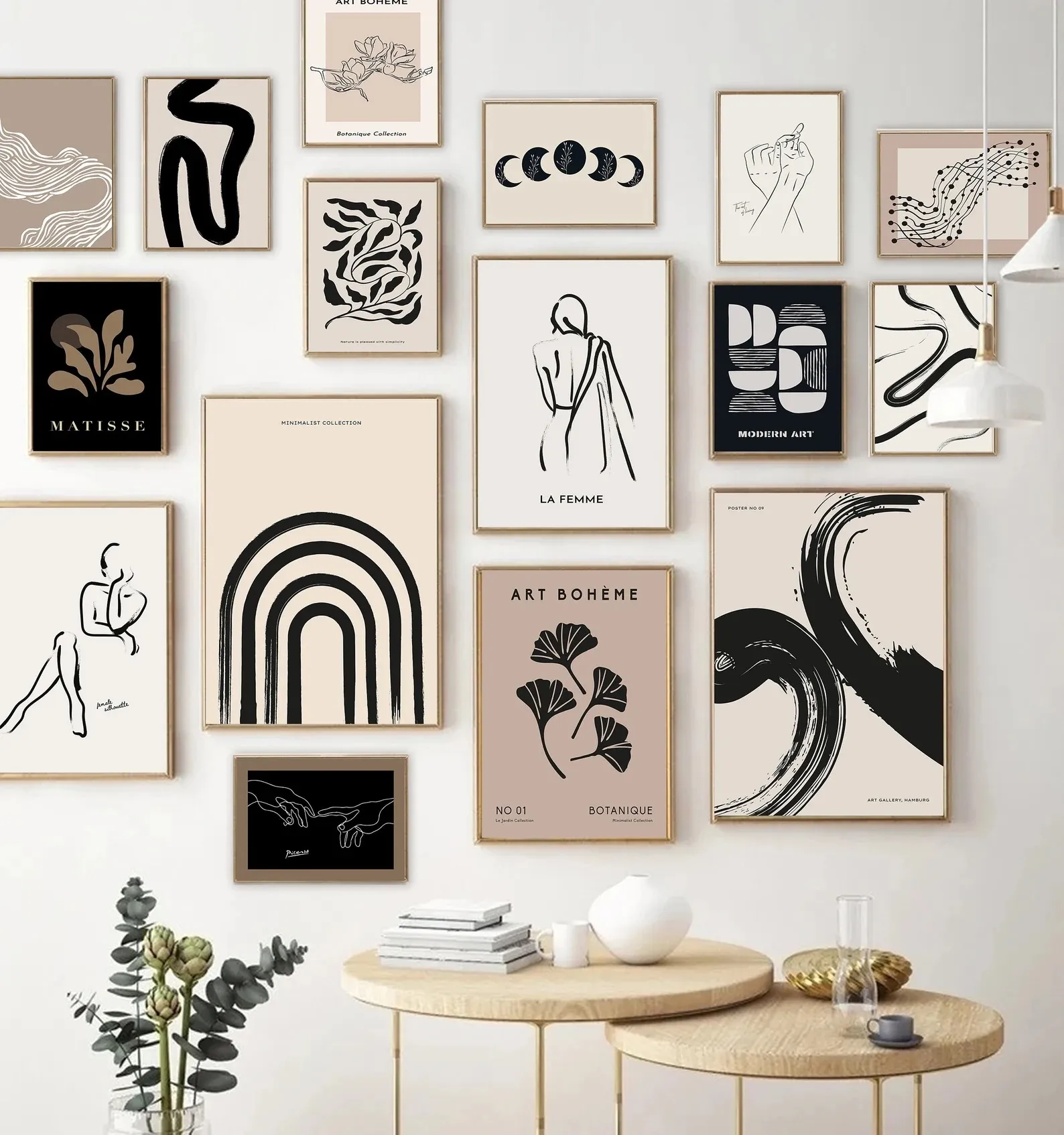 Elements Outlet 22 Elements Outlet -Elements Outlet Etsy wall decor ideas gallery wall with black and white images in light wooden frams